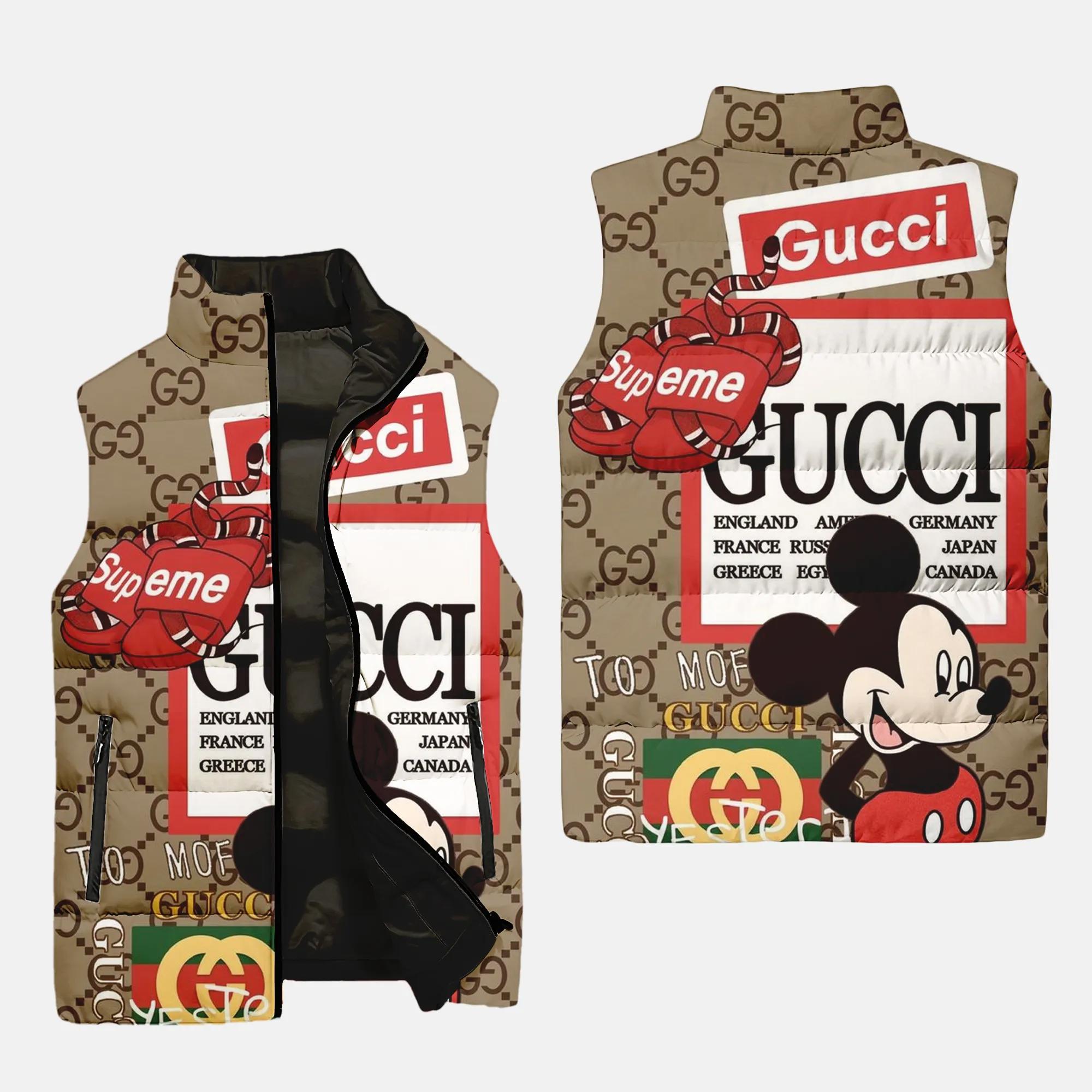 Gucci Supreme Mickey Luxury Brand 3D Sleeveless Puffer Jacket For Men Women