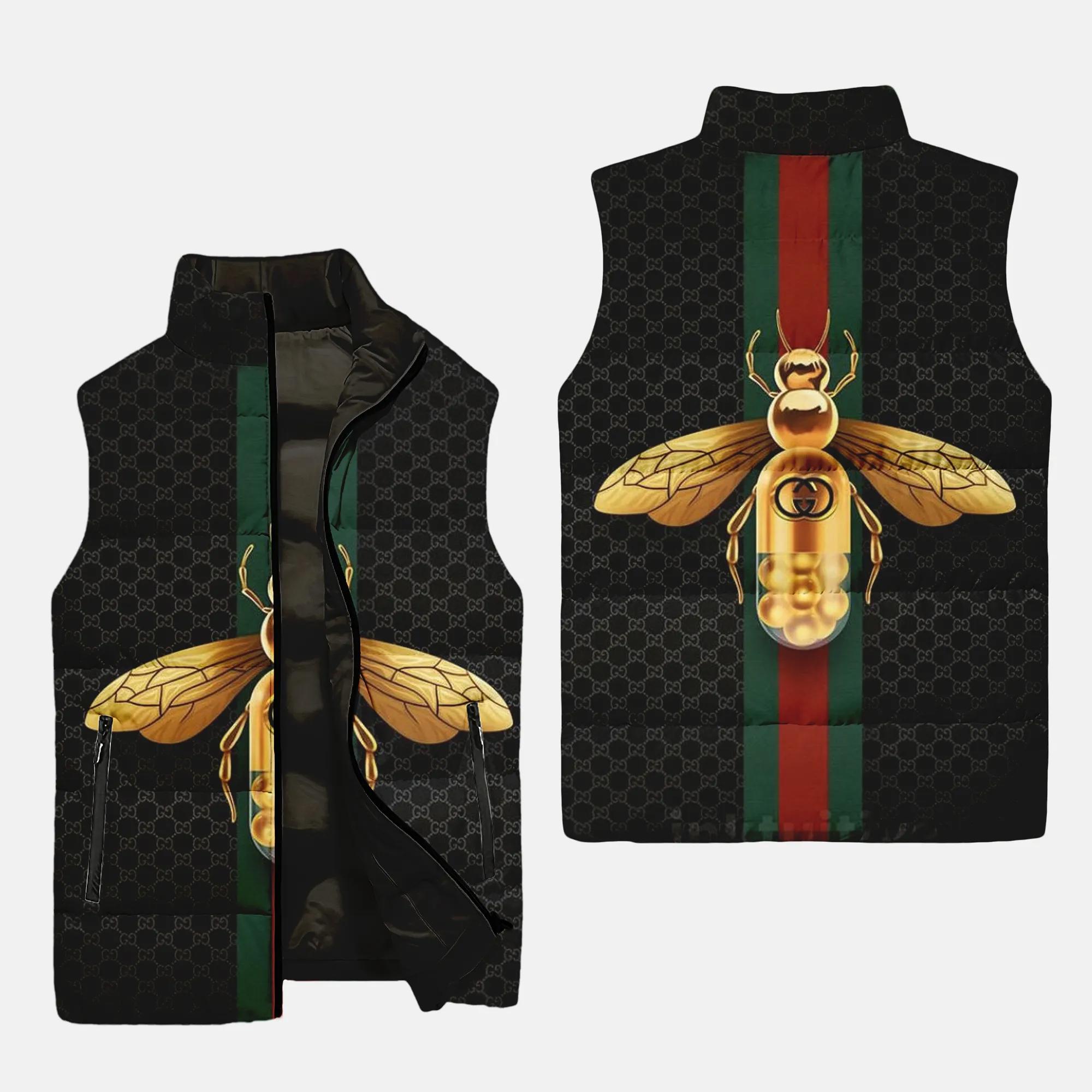 Gucci Bee Black Luxury Brand 3D Sleeveless Puffer Jacket For Men Women