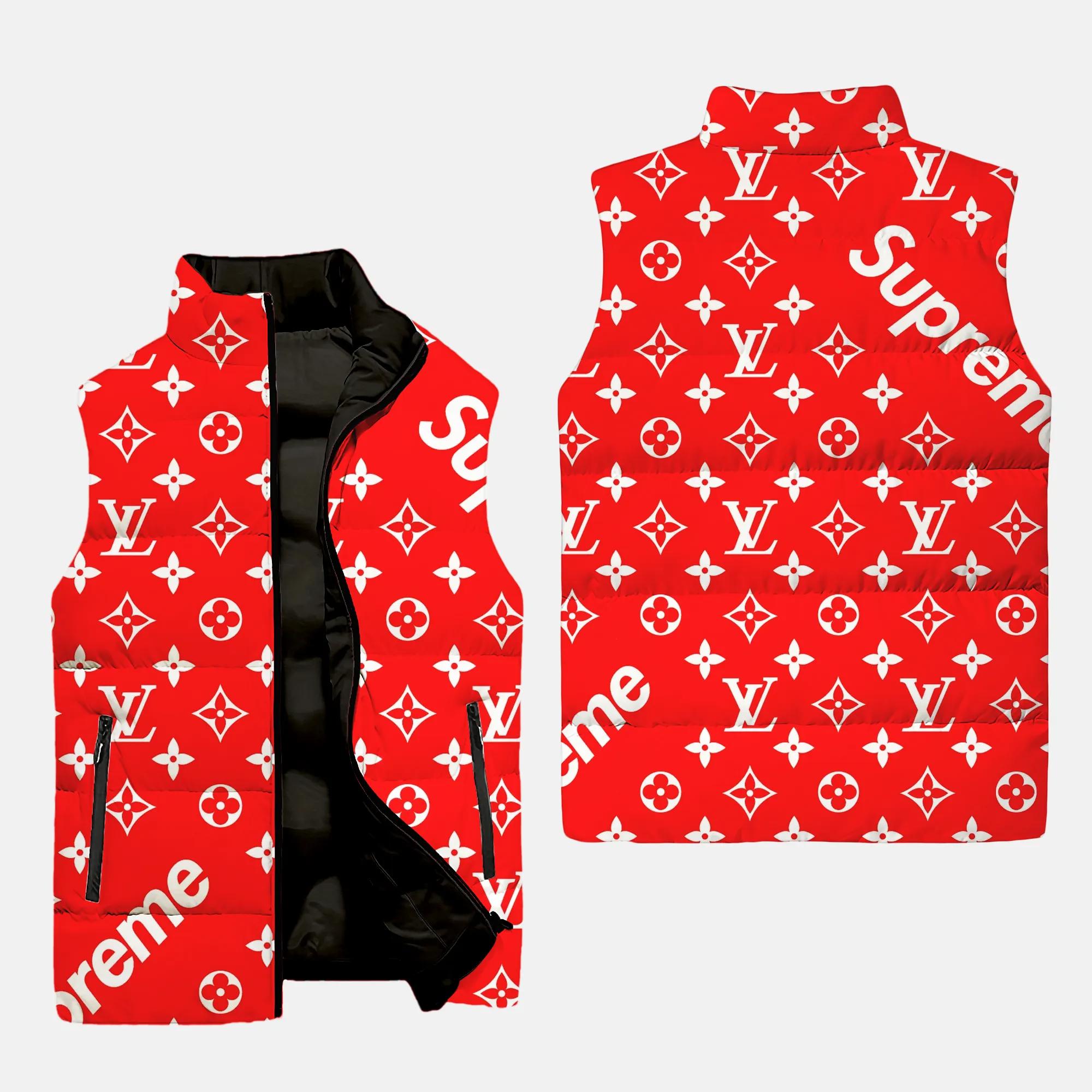 Louis Vuitton Supreme Red Luxury Brand 3D Sleeveless Puffer Jacket For Men Women