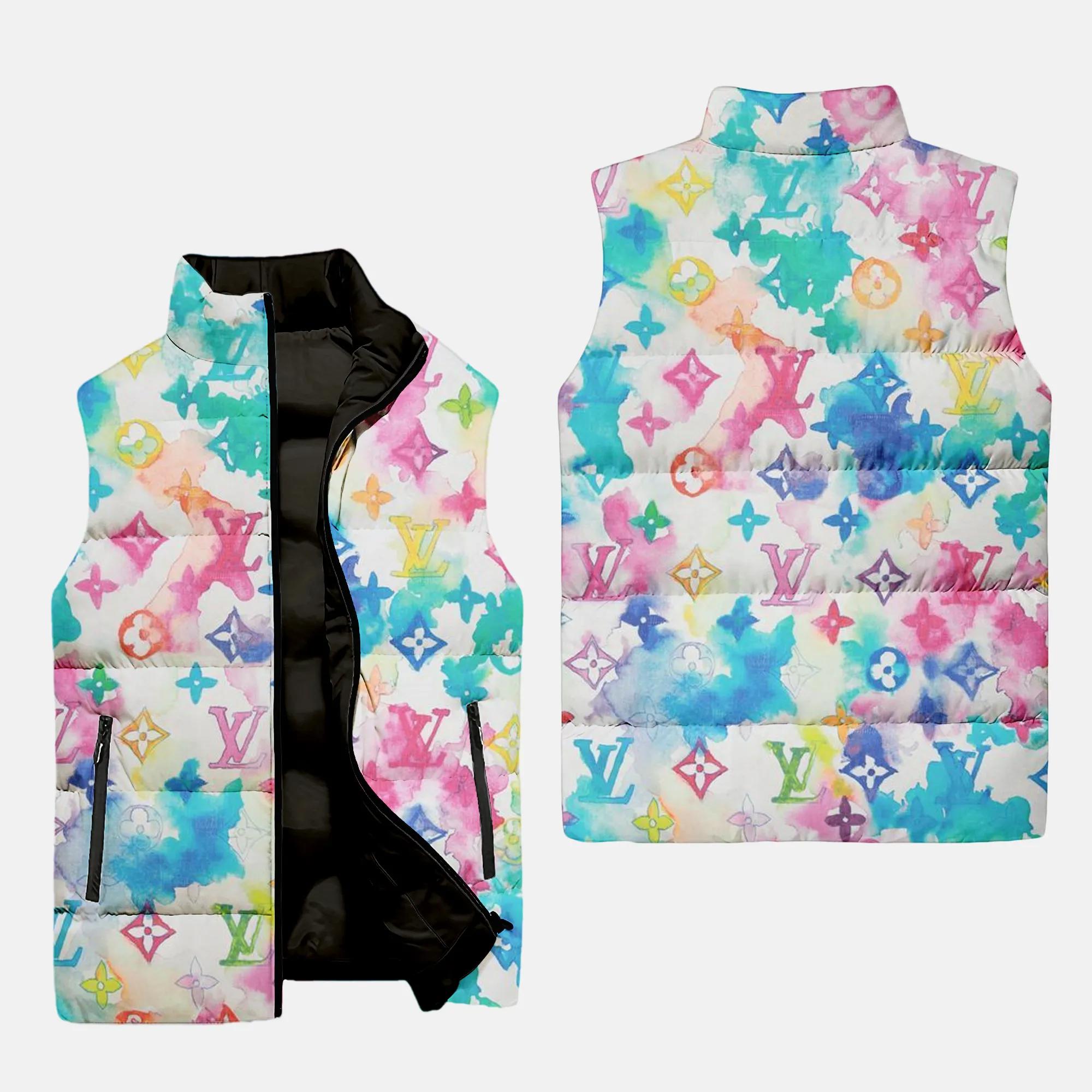 Louis Vuitton Water Color Luxury Brand 3D Sleeveless Puffer Jacket For Men Women