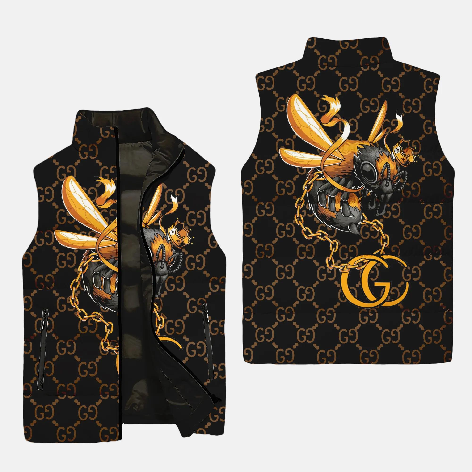 Gucci Bee Black Type 2 Luxury Brand 3D Sleeveless Puffer Jacket For Men Women