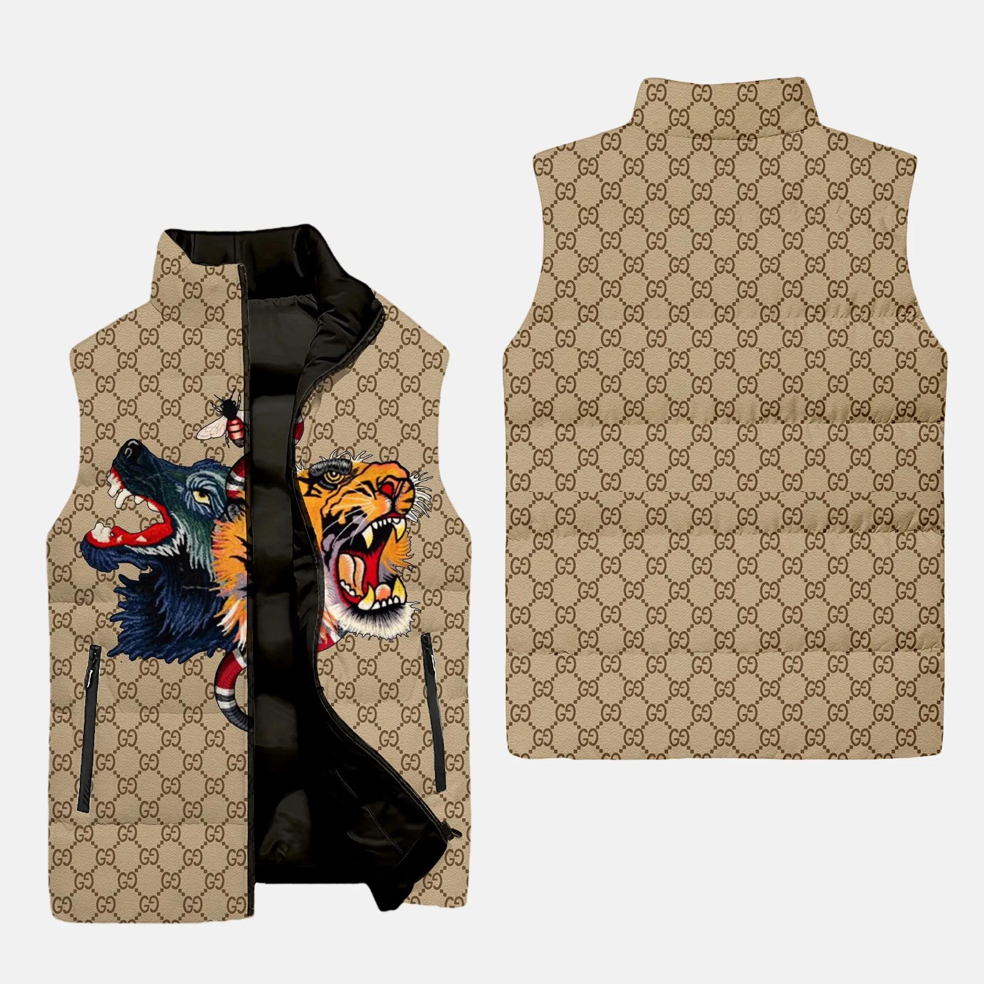 Gucci Tiger & Wolf Luxury Brand 3D Sleeveless Puffer Jacket For Men Women