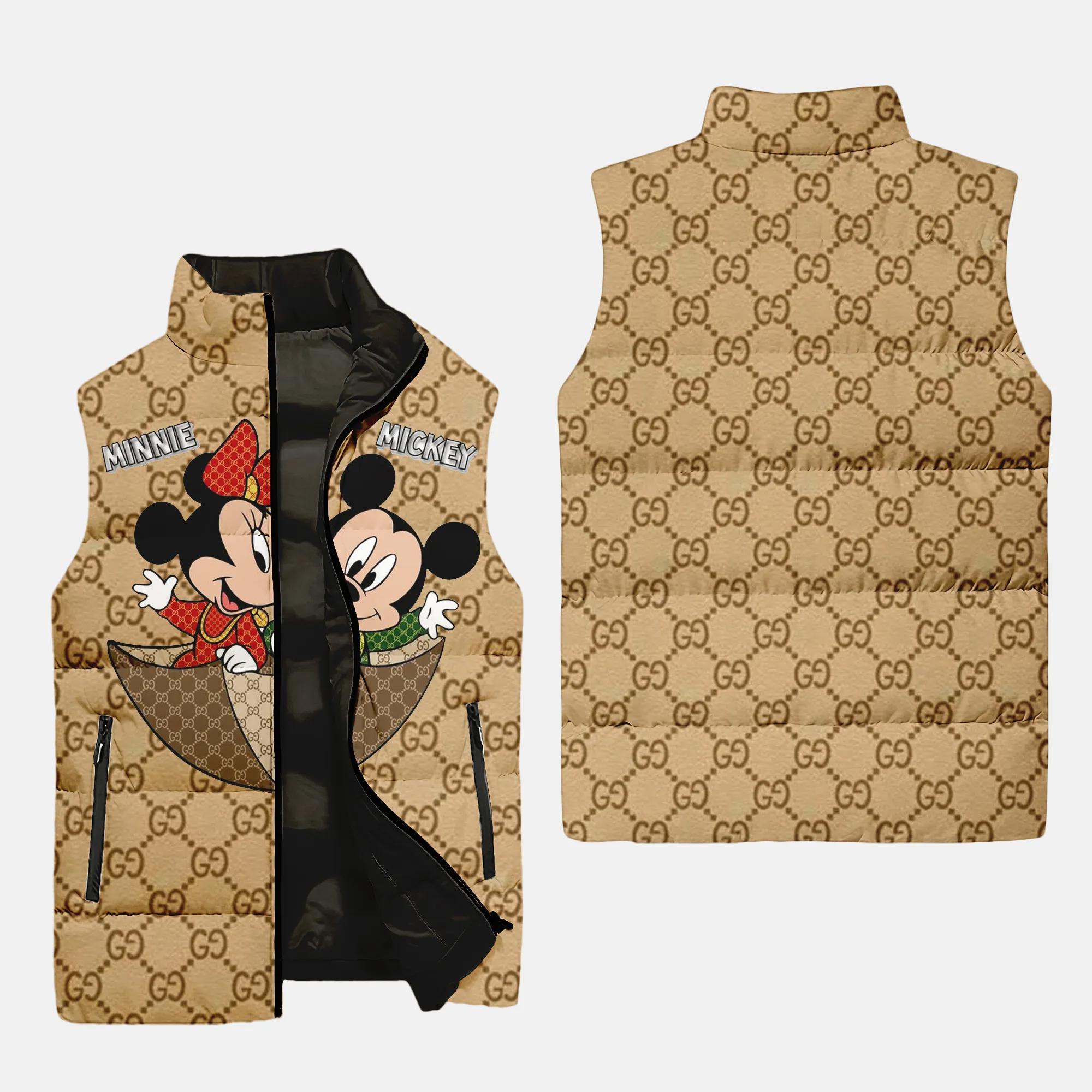 Gucci Mickey Mouse Yellow Type 2 Luxury Brand 3D Sleeveless Puffer Jacket For Men Women