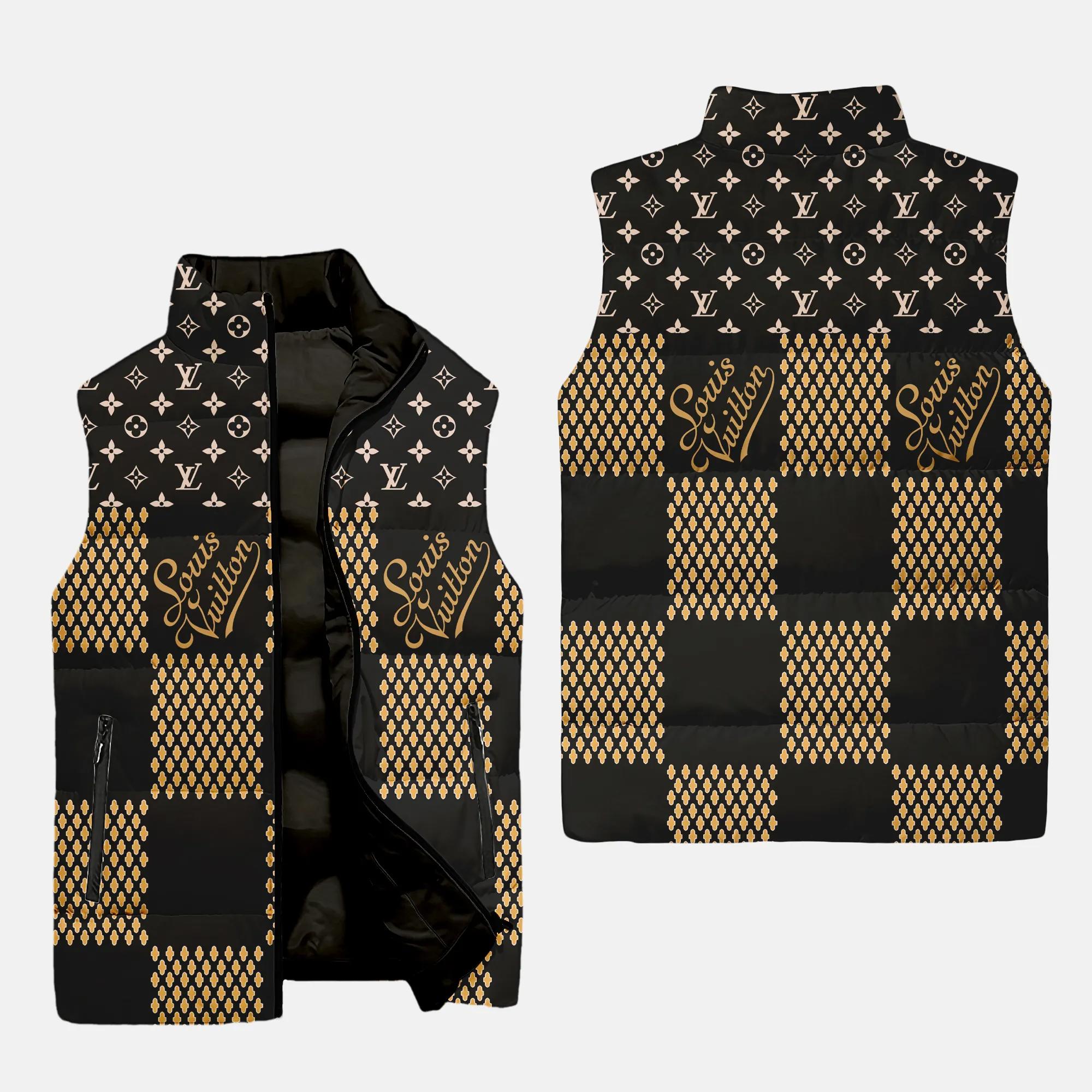 Louis Vuitton Brown Monogram Luxury Brand 3D Sleeveless Puffer Jacket For Men Women