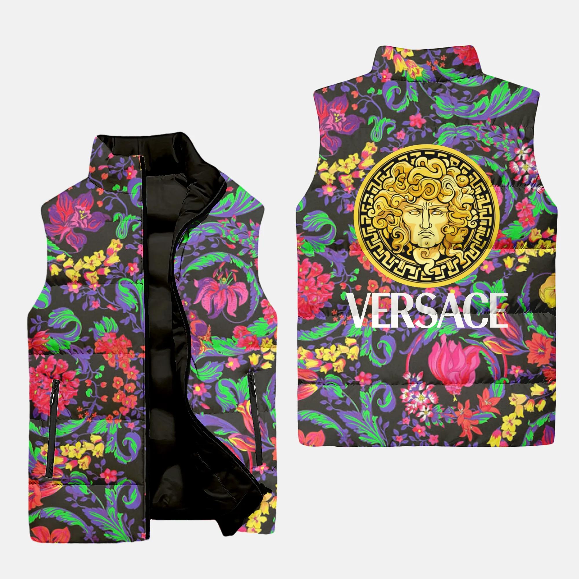 Versace Colorful Black Logo Luxury Brand 3D Sleeveless Puffer Jacket For Men Women