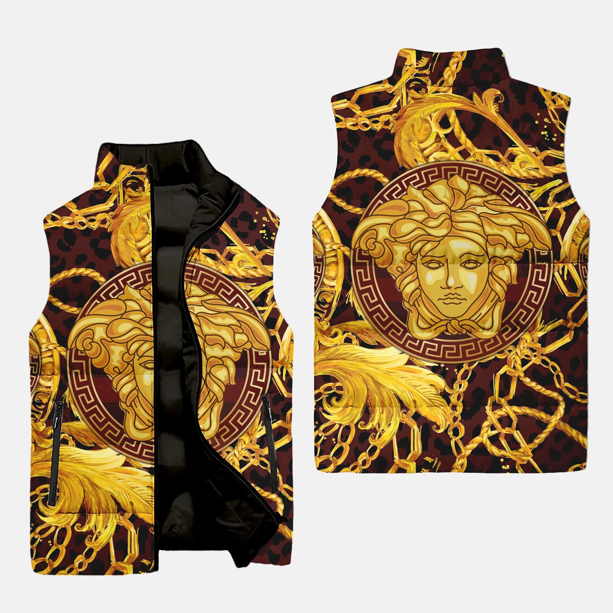 Versace Medusa Goiden Pattern Luxury Brand Premium Fashion 3D Sleeveless Puffer Jacket For Men Women