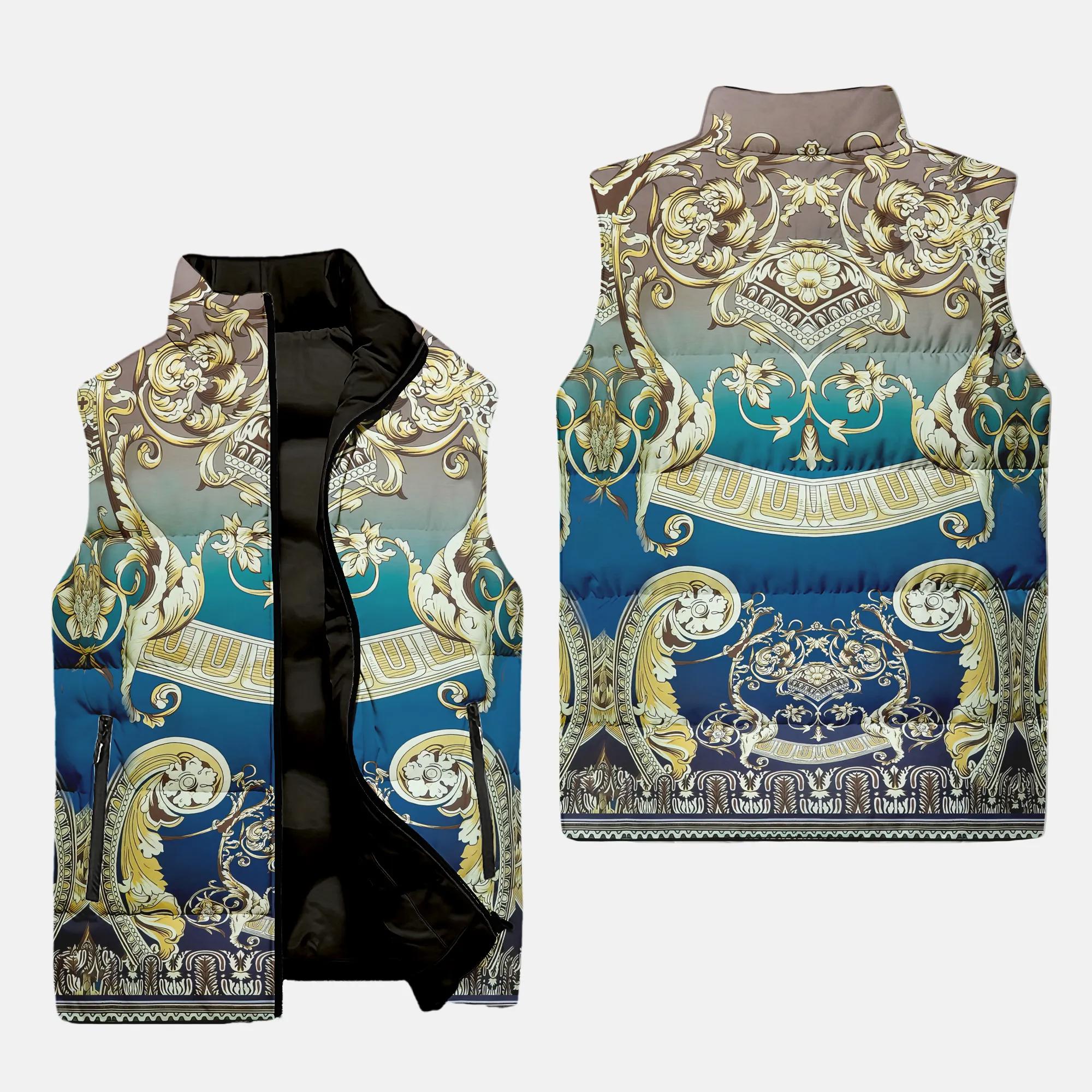 Versace Blue Pattern Luxury Brand Premium Fashion 3D Sleeveless Puffer Jacket For Men Women