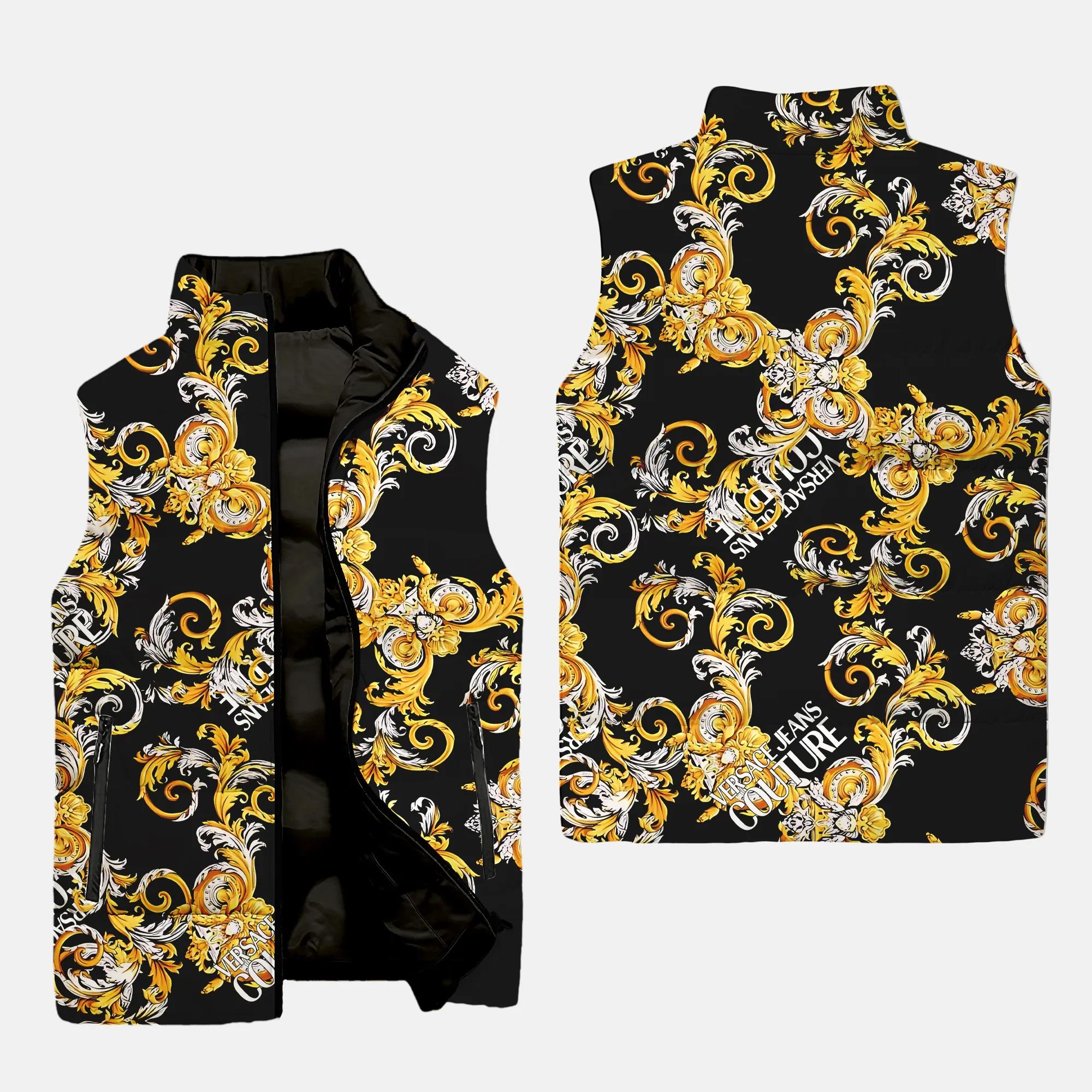 Versace Golden Pattern Luxury Brand Premium Fashion 3D Sleeveless Puffer Jacket For Men Women