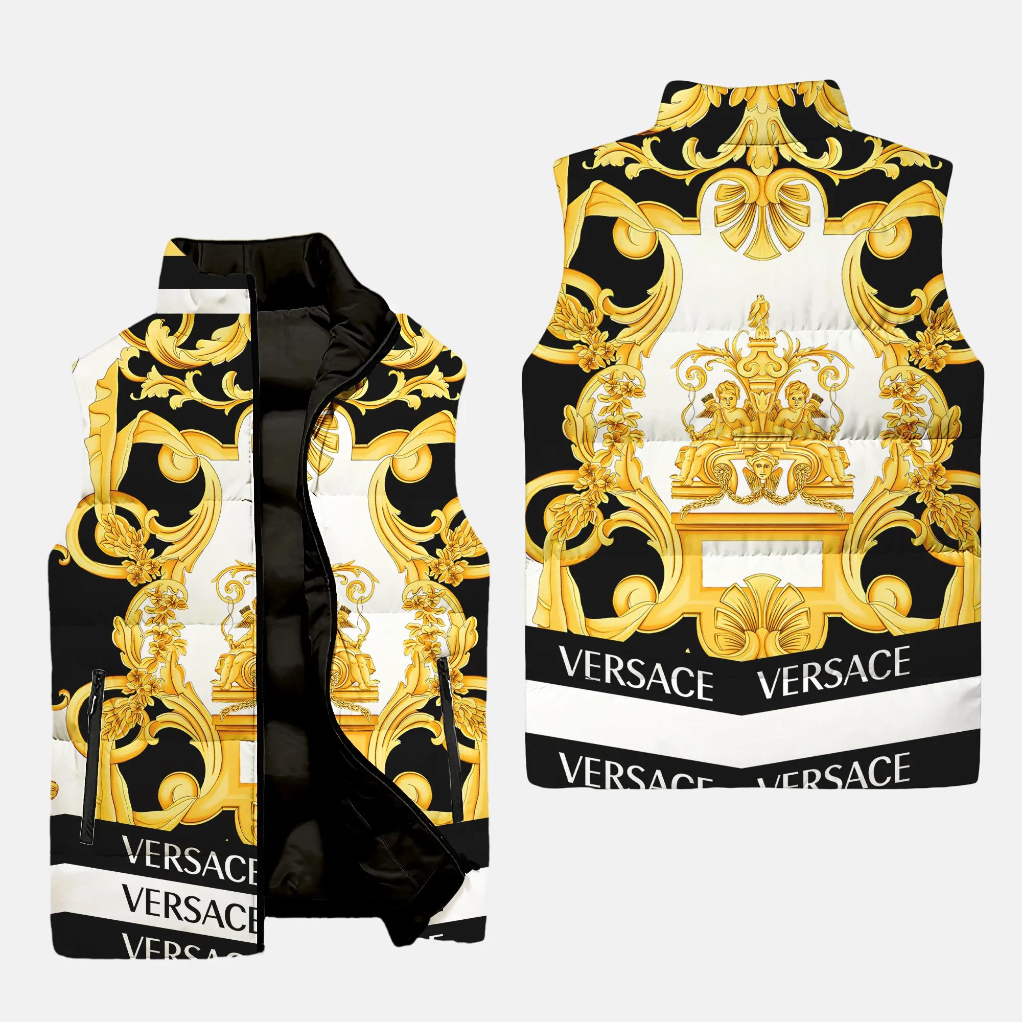 Versace Golden Luxury Brand Premium Fashion 3D Sleeveless Puffer Jacket For Men Women