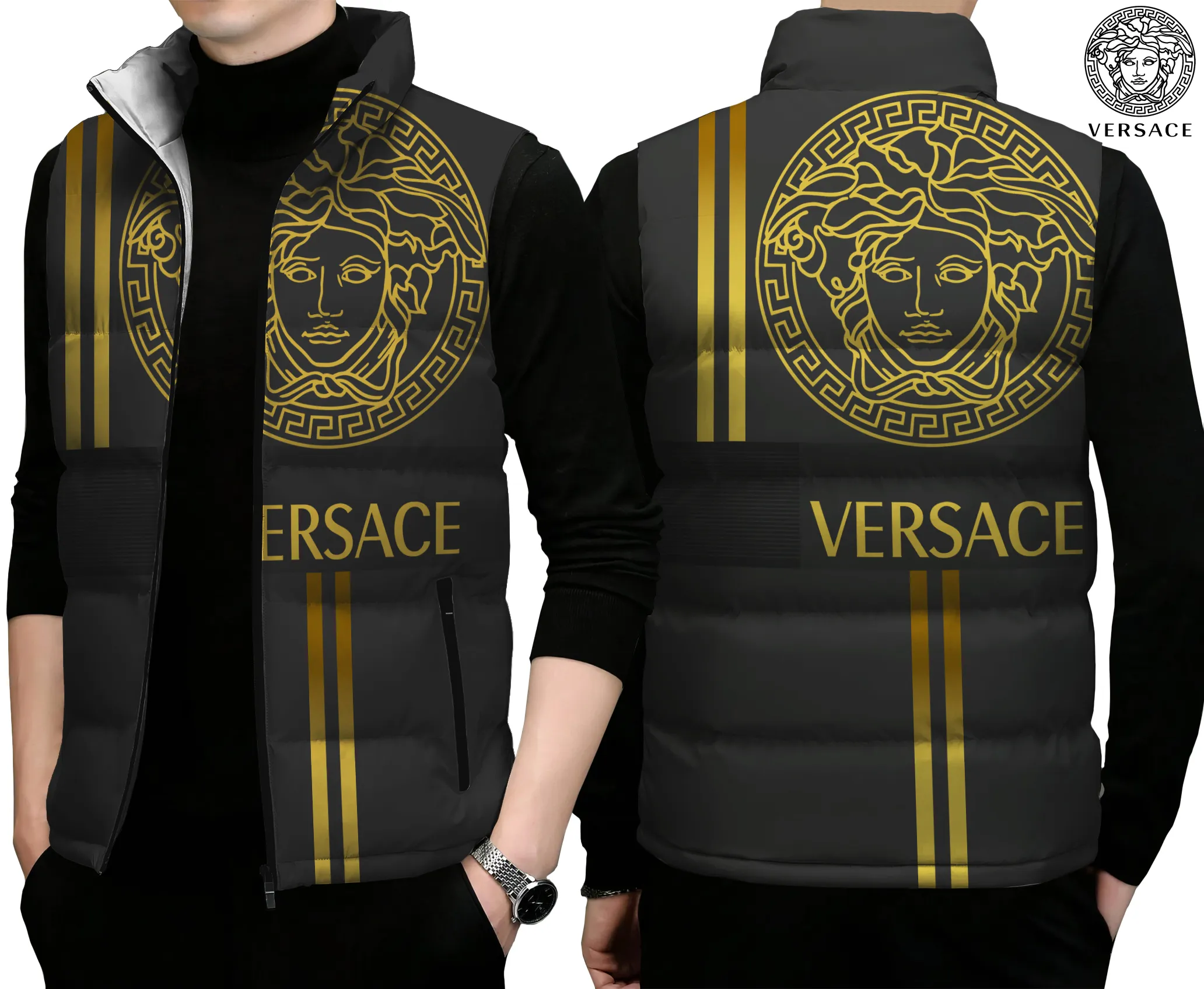 Versace Limited Edition Sleeveless Puffer Jacket For Men Women Active Series