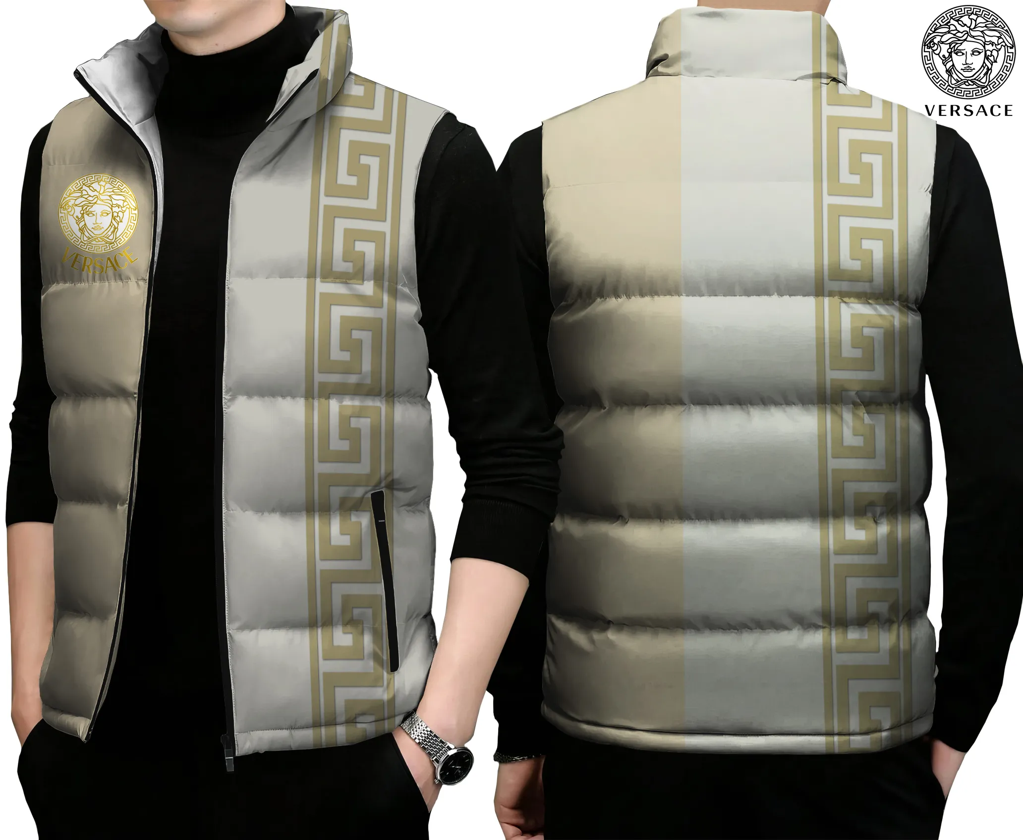 Versace Limited Edition Sleeveless Puffer Jacket For Men Women Slim Fit