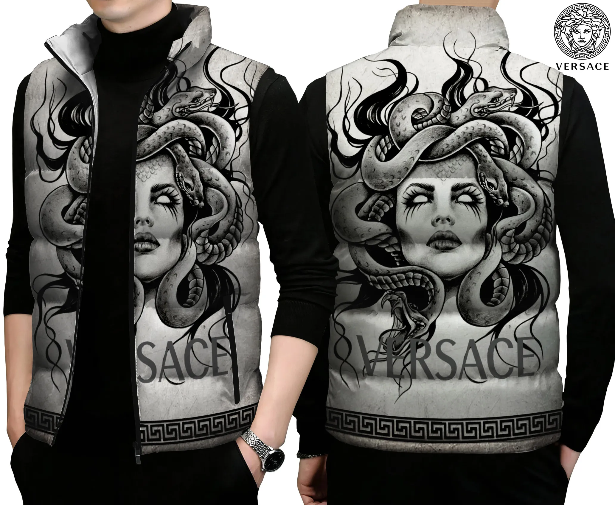 Versace Limited Edition Sleeveless Puffer Jacket For Men Women Hooded Style