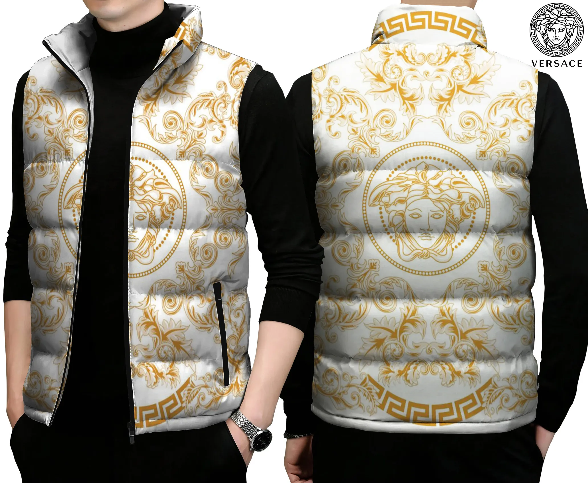Versace Limited Edition Sleeveless Puffer Jacket For Men Women Street Edition