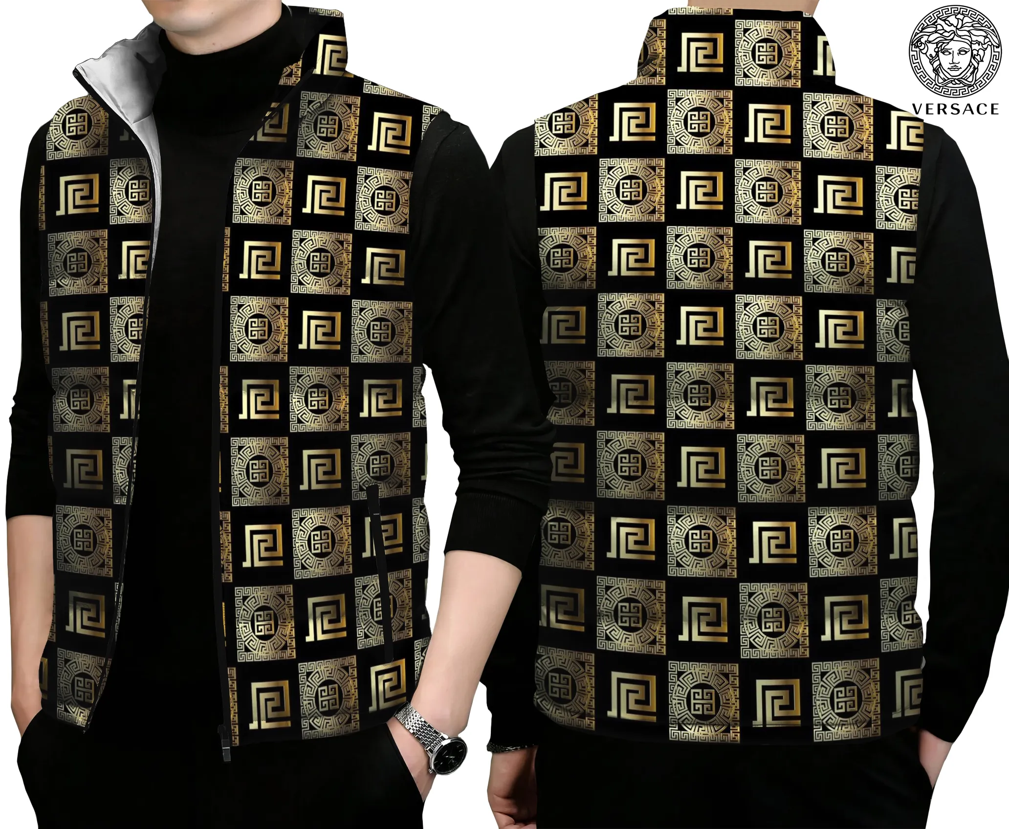 Versace Limited Edition Sleeveless Puffer Jacket For Men Women Signature Line