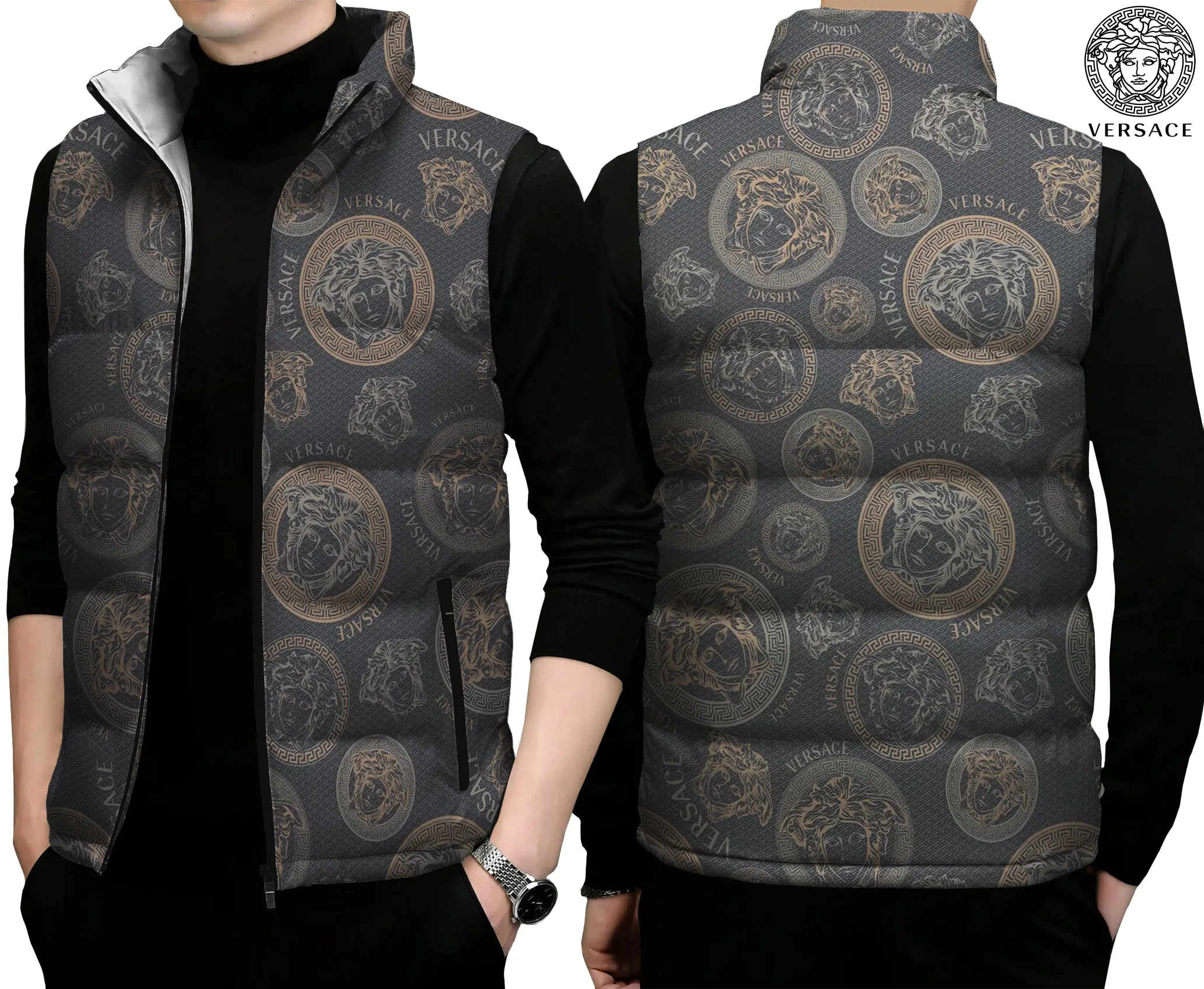 Versace Limited Edition Sleeveless Puffer Jacket For Men Women Luxury Fit