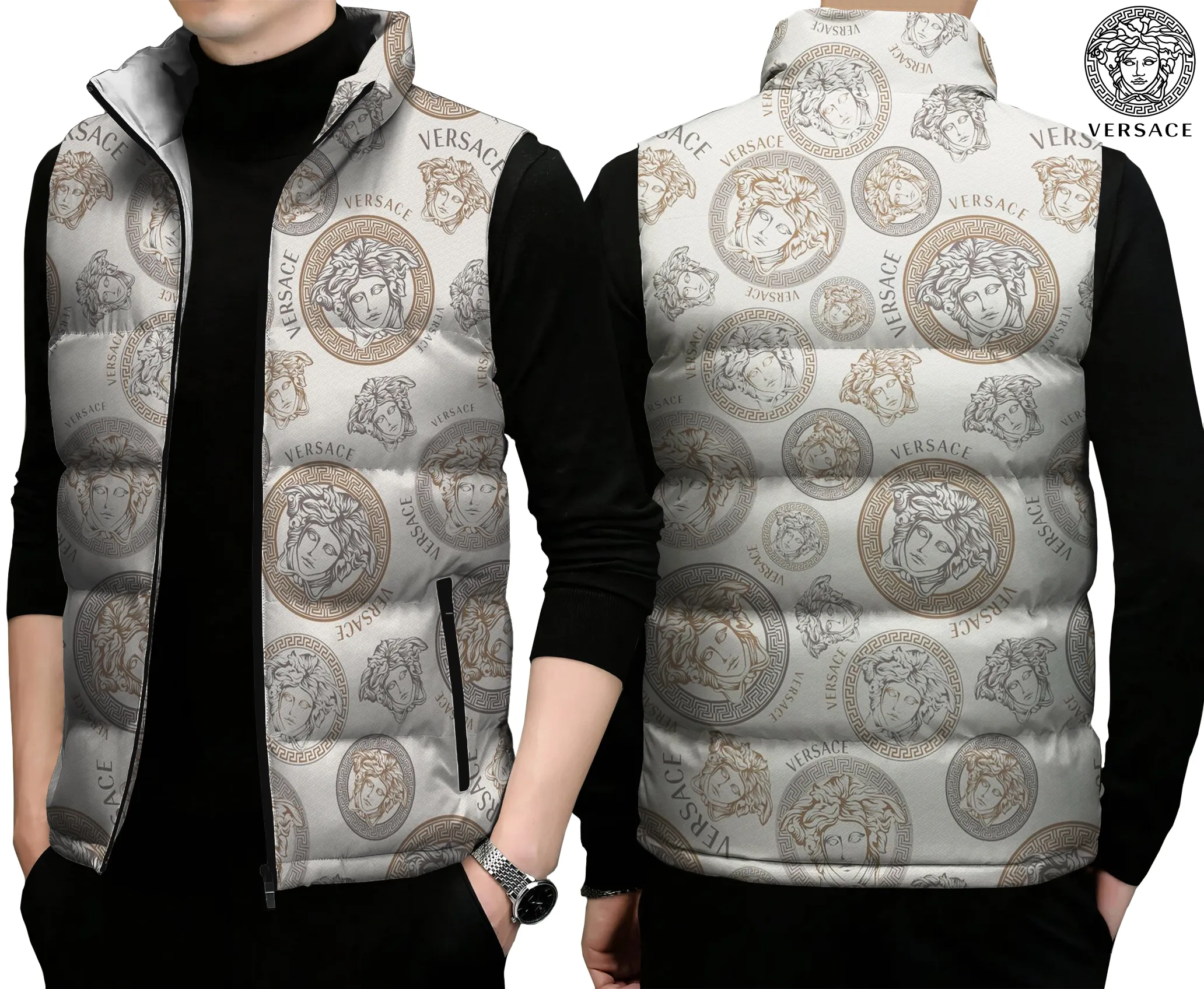 Versace Limited Edition Sleeveless Puffer Jacket For Men Women Classic Fit