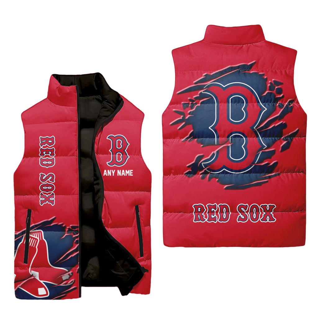 Mlb Boston Red Sox Personalized Name Sleeveless Puffer Jacket
