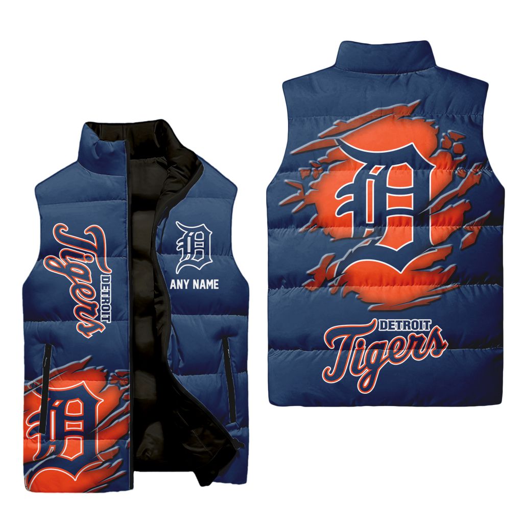 Mlb Detroit Tigers Personalized Name Sleeveless Puffer Jacket