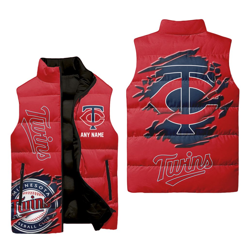 Mlb Minnesota Twins Personalized Name Sleeveless Puffer Jacket