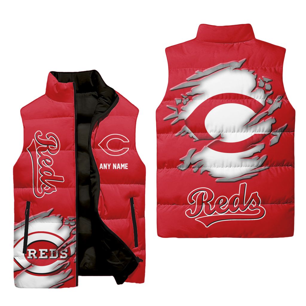 Mlb Cincinnati Reds Personalized Name Sleeveless Puffer Jacket