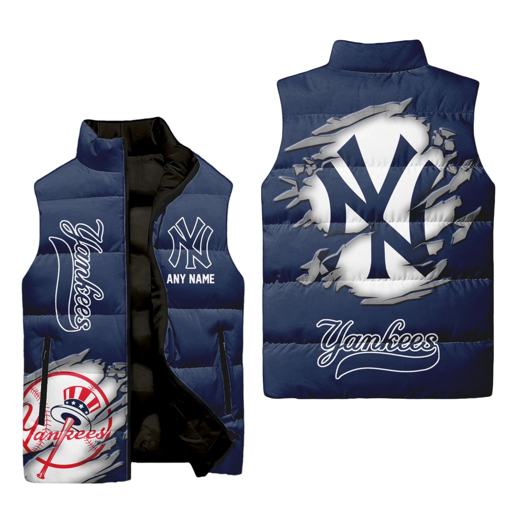 Mlb New York Yankees Personalized Name Sleeveless Puffer Jacket