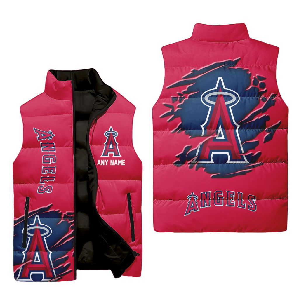 Mlb Los Angeles Angels Personalized Name Sleeveless Puffer Jacket