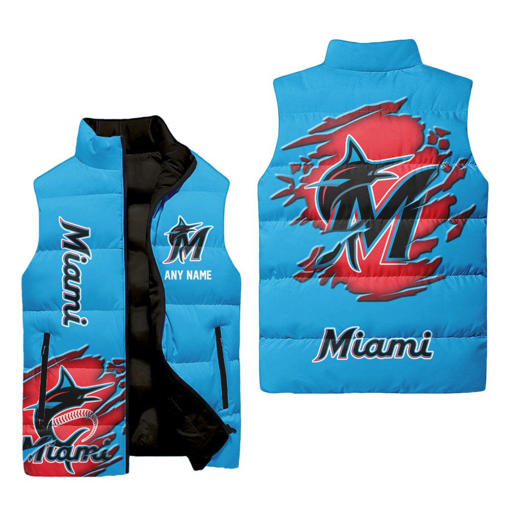 Mlb Miami Marlins Personalized Name Sleeveless Puffer Jacket