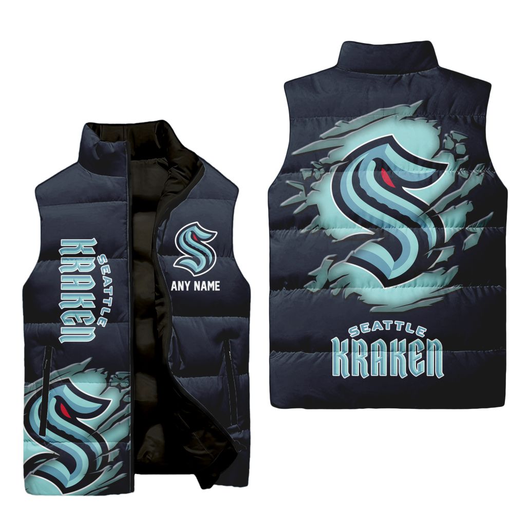 Nhl Seattle Kraken Personalized Name Sleeveless Puffer Jacket For Men Women