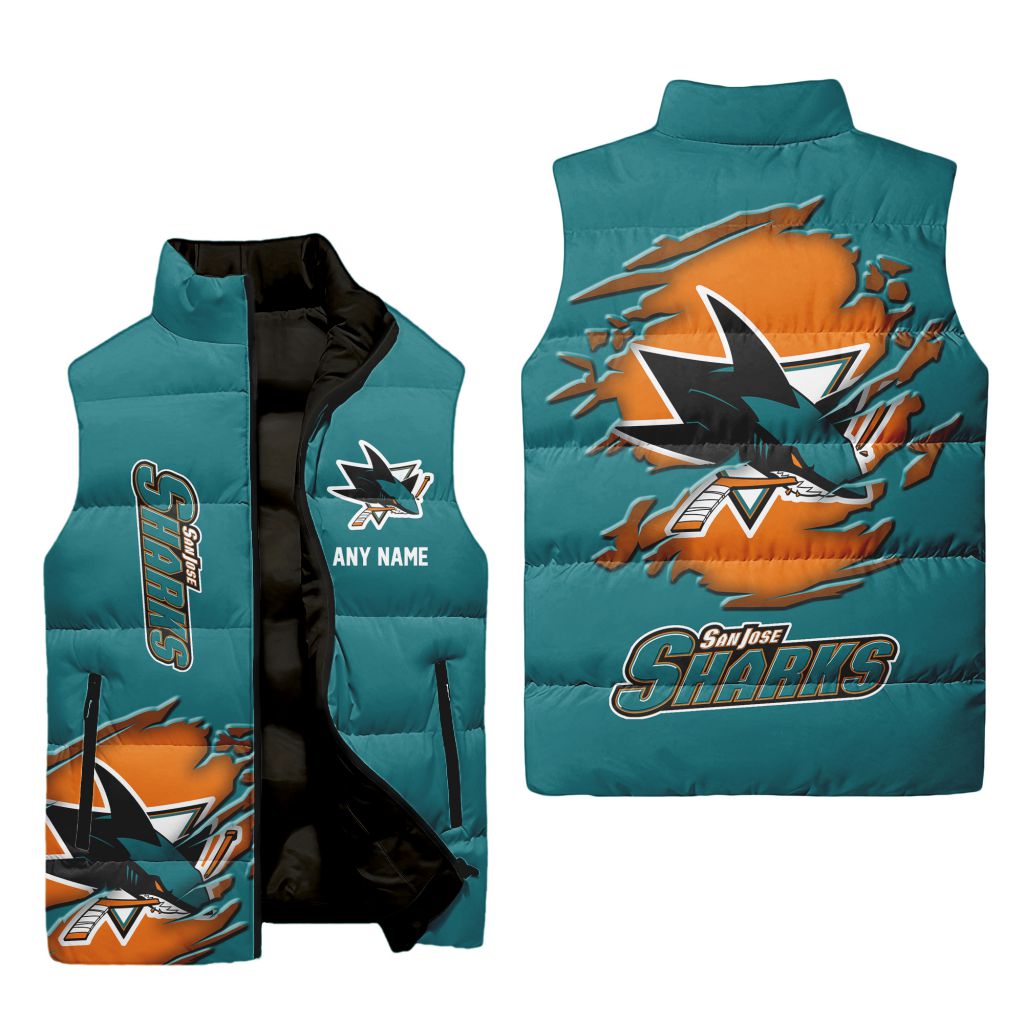 Nhl San Jose Sharks Personalized Name Sleeveless Puffer Jacket For Men Women