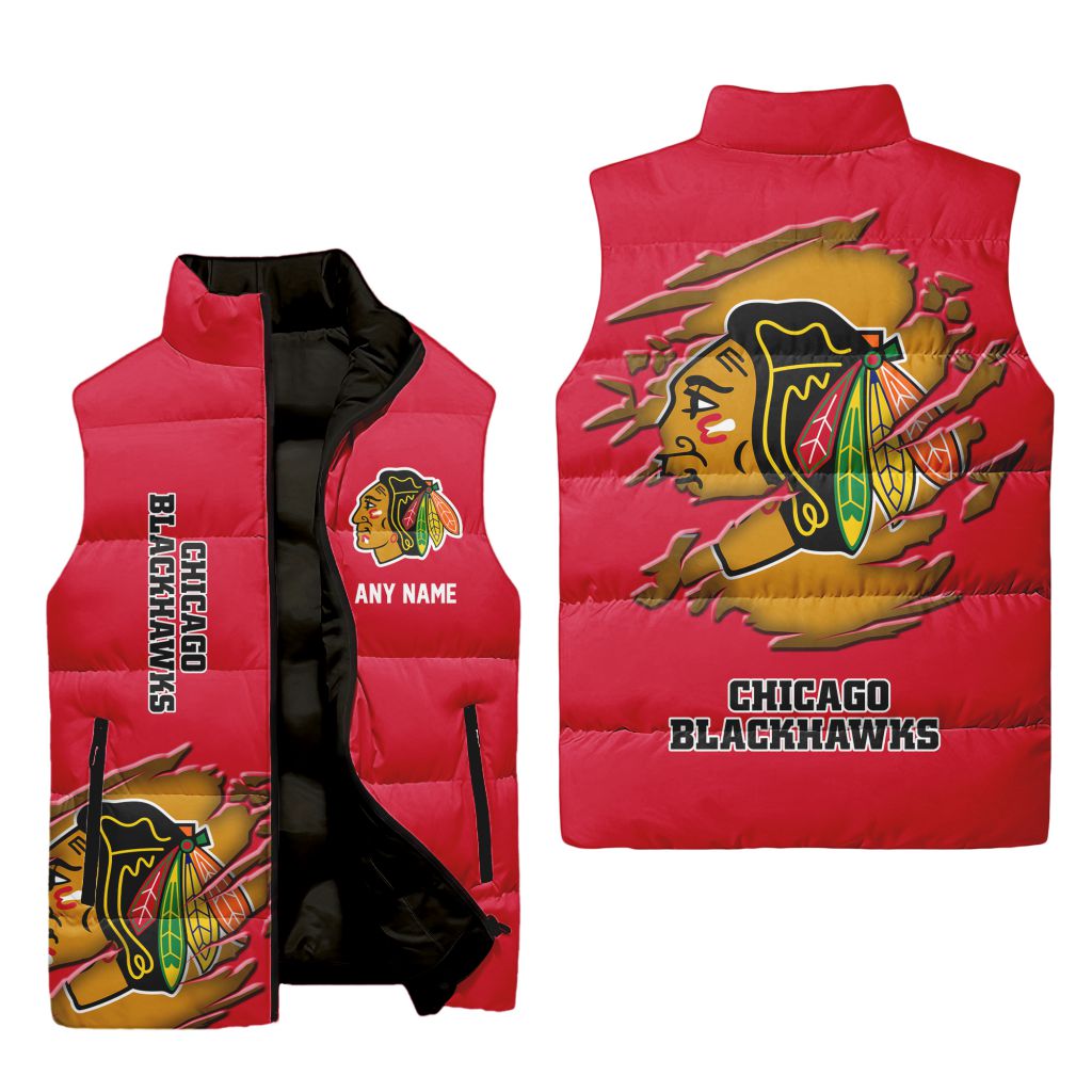 Nhl Chicago Blackhawks Personalized Name Sleeveless Puffer Jacket For Men Women