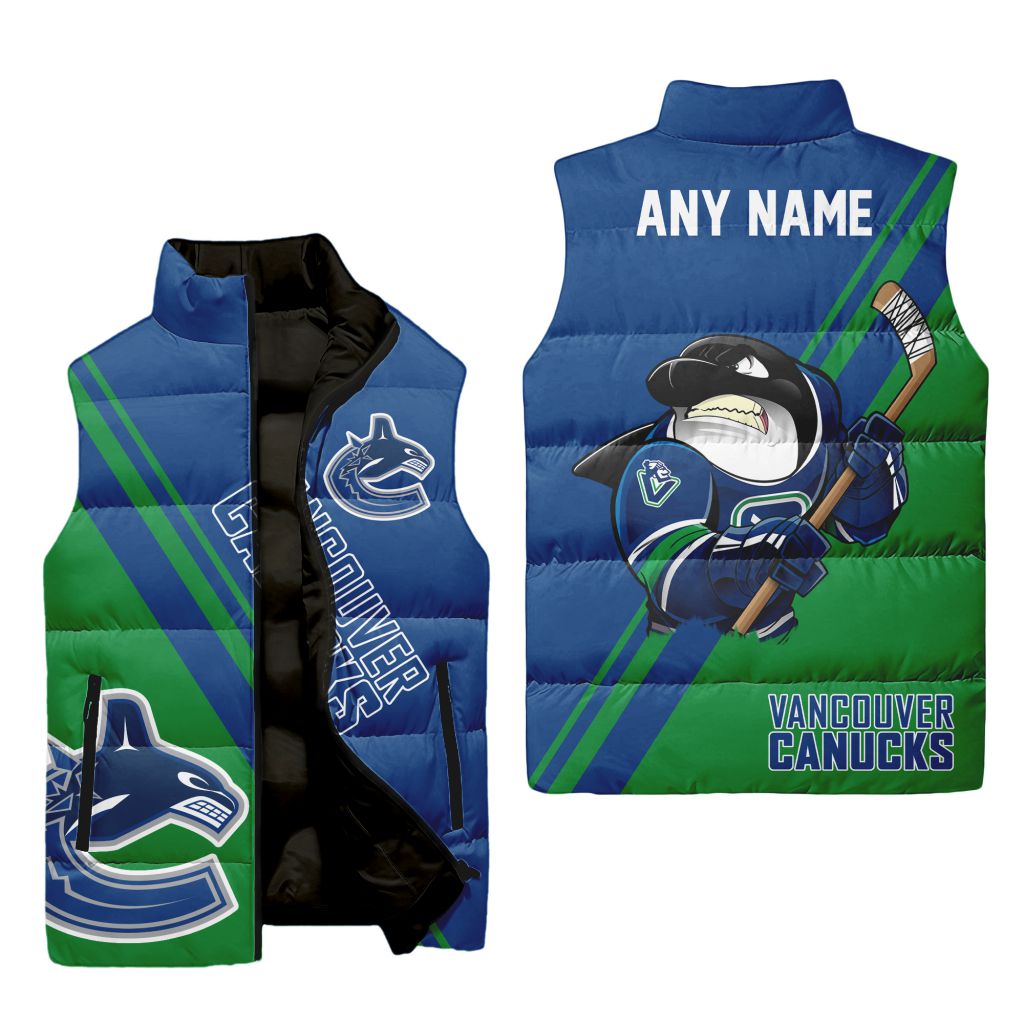 Nhl Vancouver Canucks Personalized Name Sleeveless Puffer Jacket