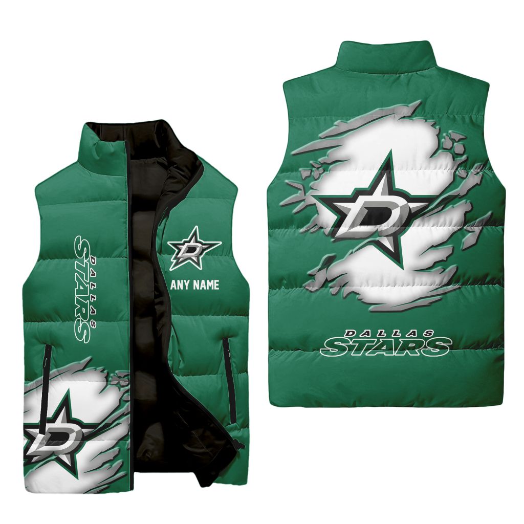 Nhl Dallas Stars Personalized Name Sleeveless Puffer Jacket For Men Women