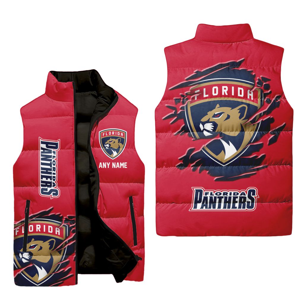 Nhl Florida Panthers Personalized Name Sleeveless Puffer Jacket For Men Women