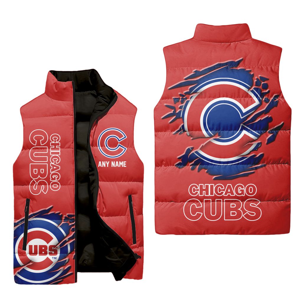 Mlb Chicago Cubs Personalized Name Sleeveless Puffer Jacket