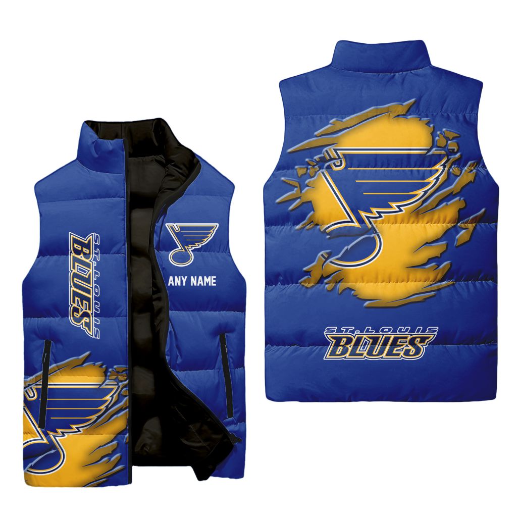 Nhl St. Louis Blues Personalized Name Sleeveless Puffer Jacket For Men Women