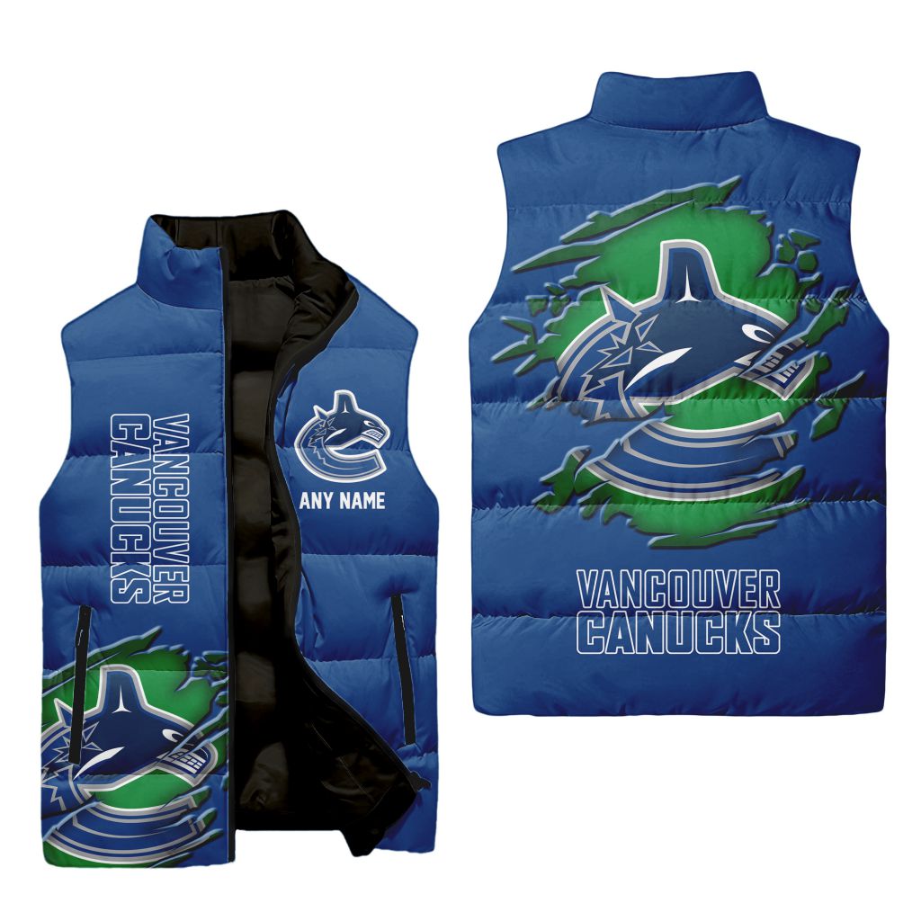 Nhl Vancouver Canucks Personalized Name Sleeveless Puffer Jacket For Men Women