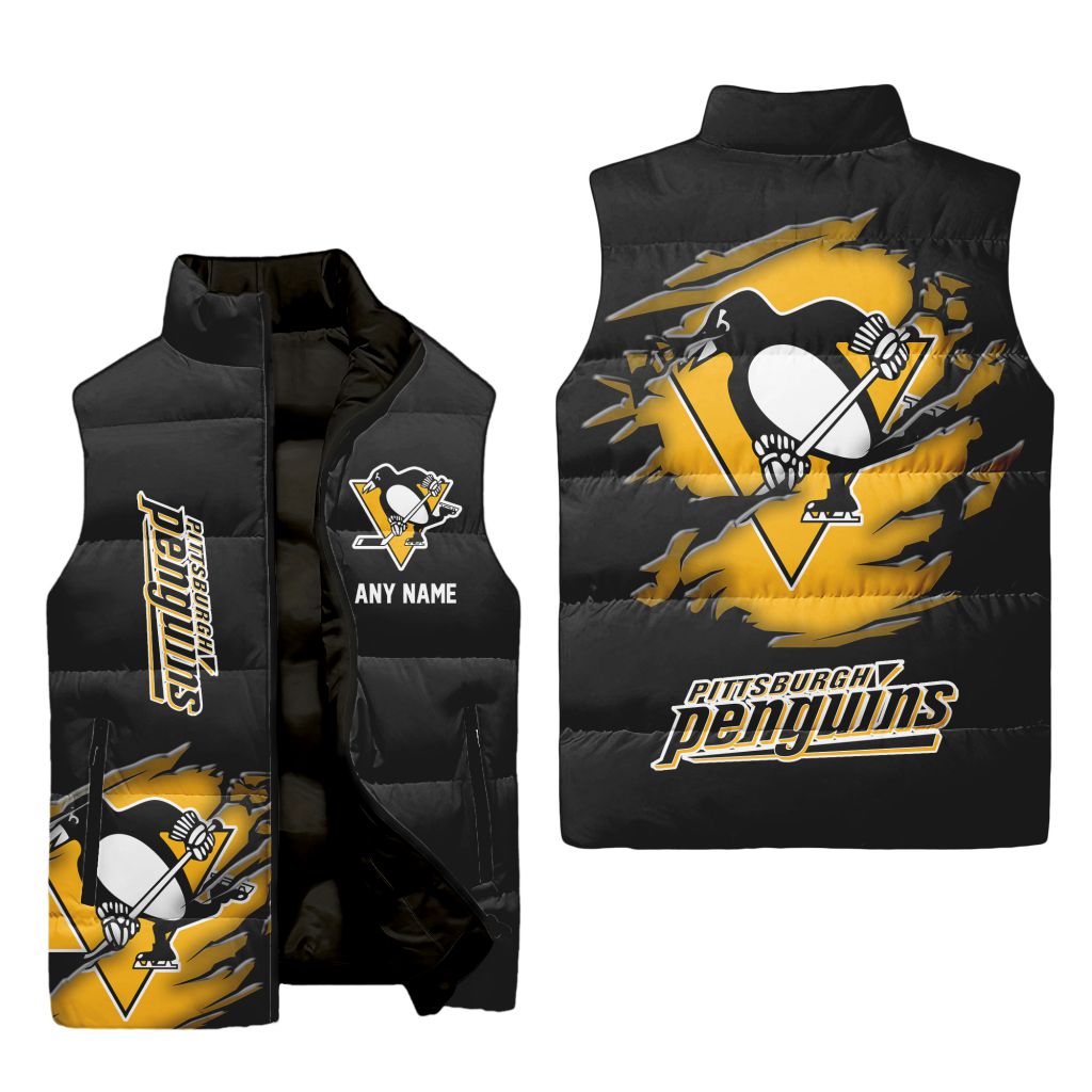 Nhl Pittsburgh Penguins Personalized Name Sleeveless Puffer Jacket For Men Women