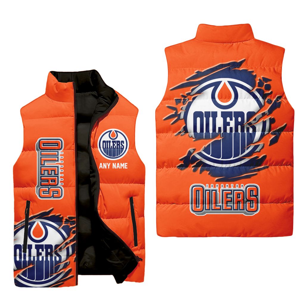 Nhl Edmonton Oilers Personalized Name Sleeveless Puffer Jacket For Men Women