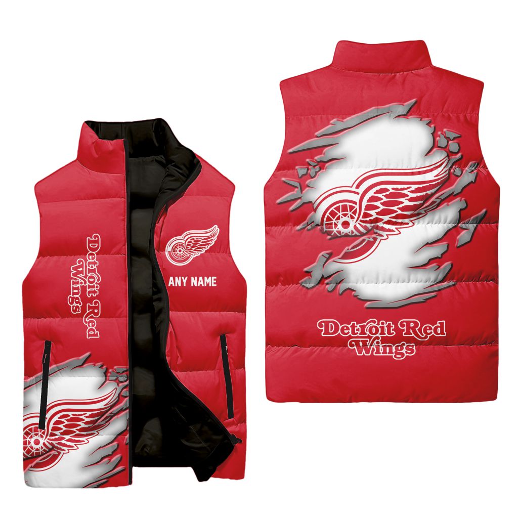 Nhl Detroit Red Wings Personalized Name Sleeveless Puffer Jacket For Men Women