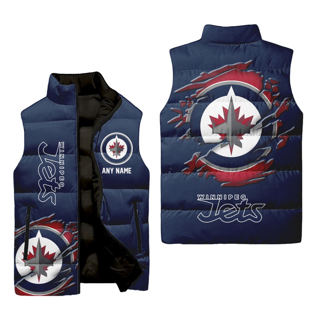 Nhl Winnipeg Jets Personalized Name Sleeveless Puffer Jacket