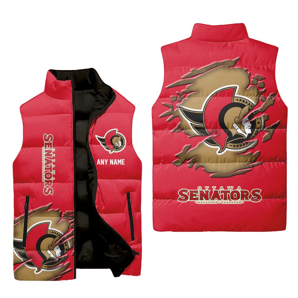 Nhl Ottawa Senators Personalized Name Sleeveless Puffer Jacket For Men Women