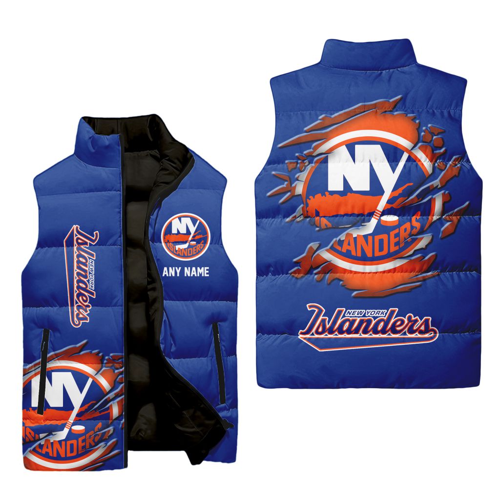 Nhl New York Islanders Personalized Name Sleeveless Puffer Jacket For Men Women