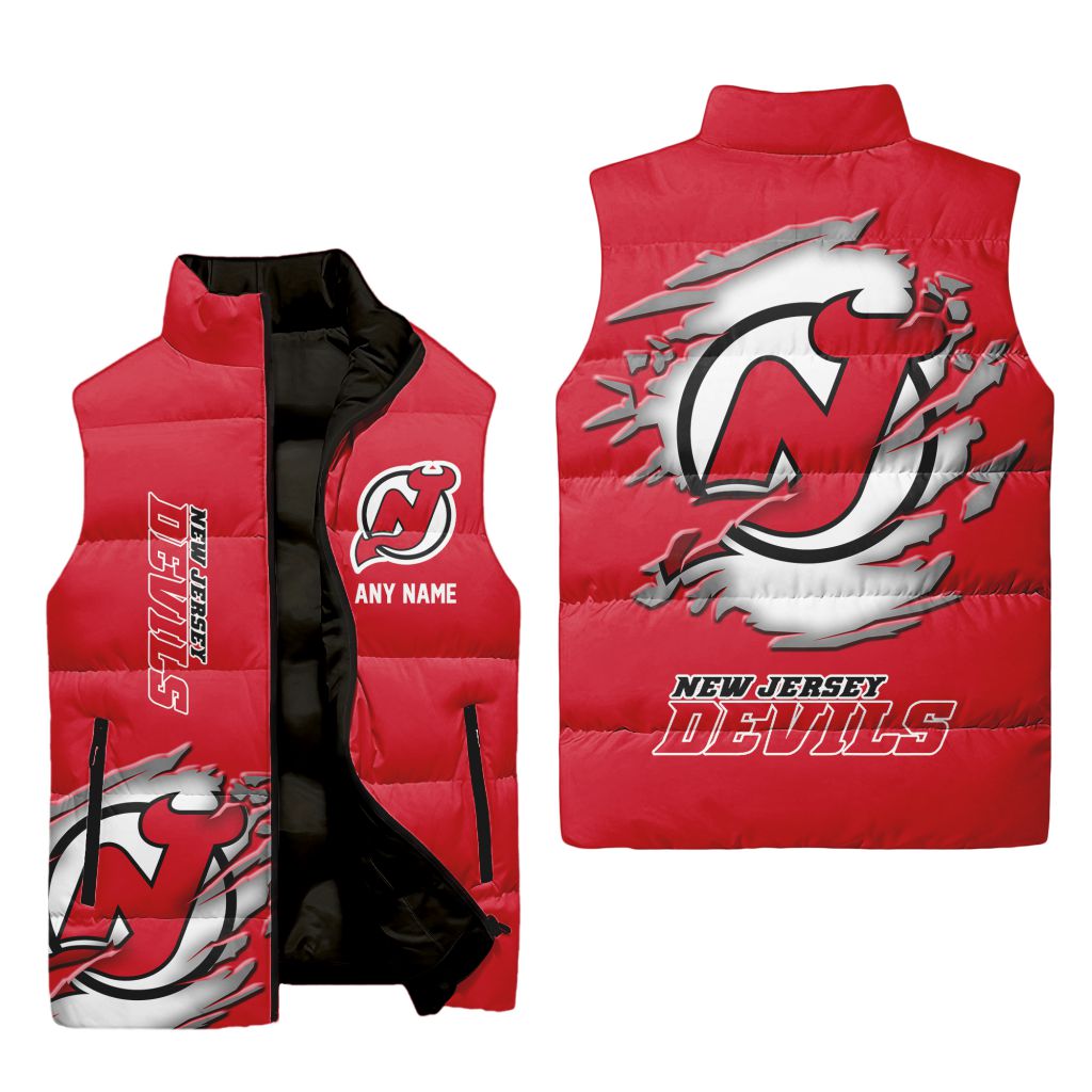 Nhl New Jersey Devils Personalized Name Sleeveless Puffer Jacket For Men Women