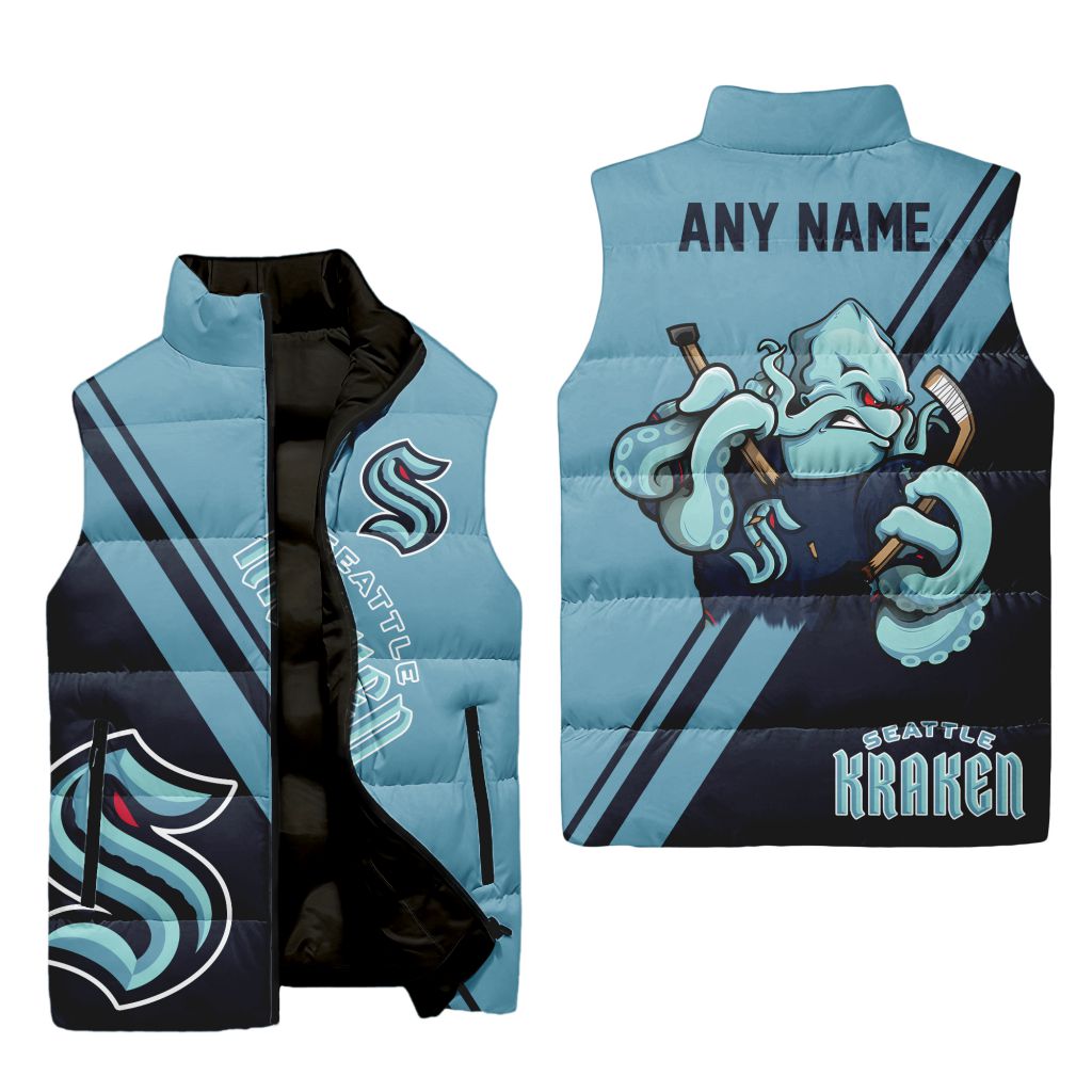 Nhl Seattle Kraken Personalized Name Sleeveless Puffer Jacket