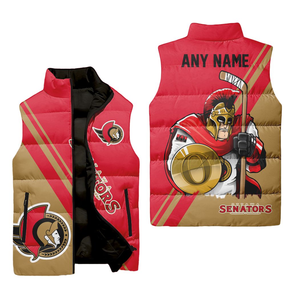 Nhl Ottawa Senators Personalized Name Sleeveless Puffer Jacket