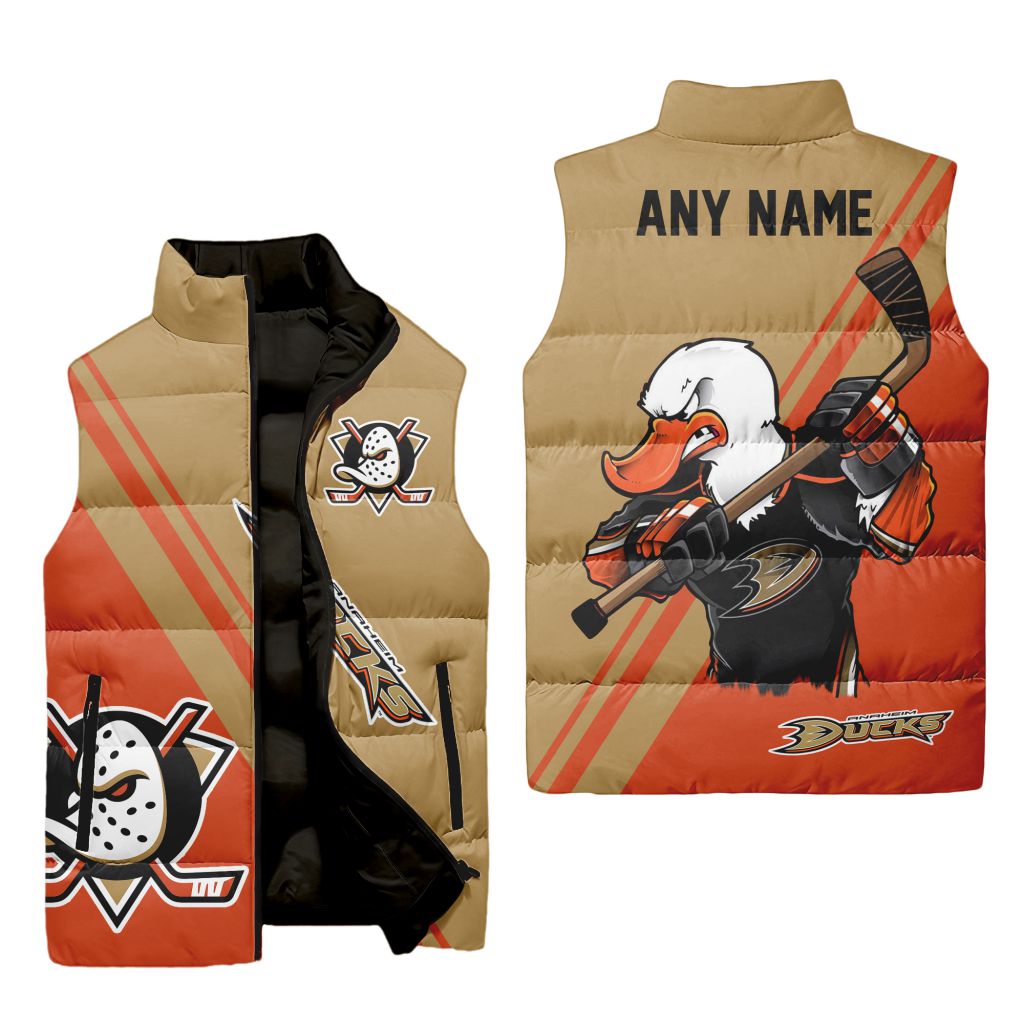 Nhl Anaheim Ducks Personalized Name Sleeveless Puffer Jacket
