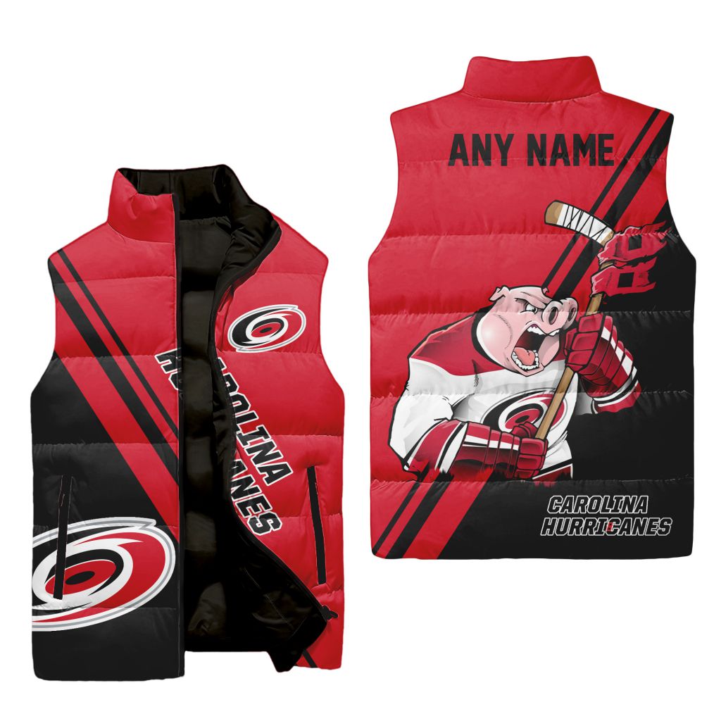 Nhl Carolina Hurricanes Personalized Name Sleeveless Puffer Jacket