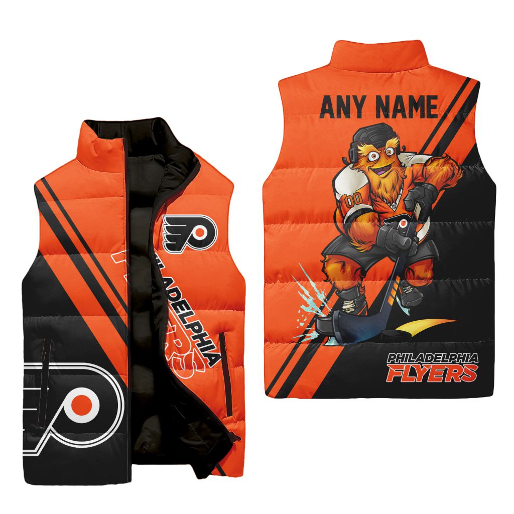 Nhl Philadelphia Flyers Personalized Name Sleeveless Puffer Jacket