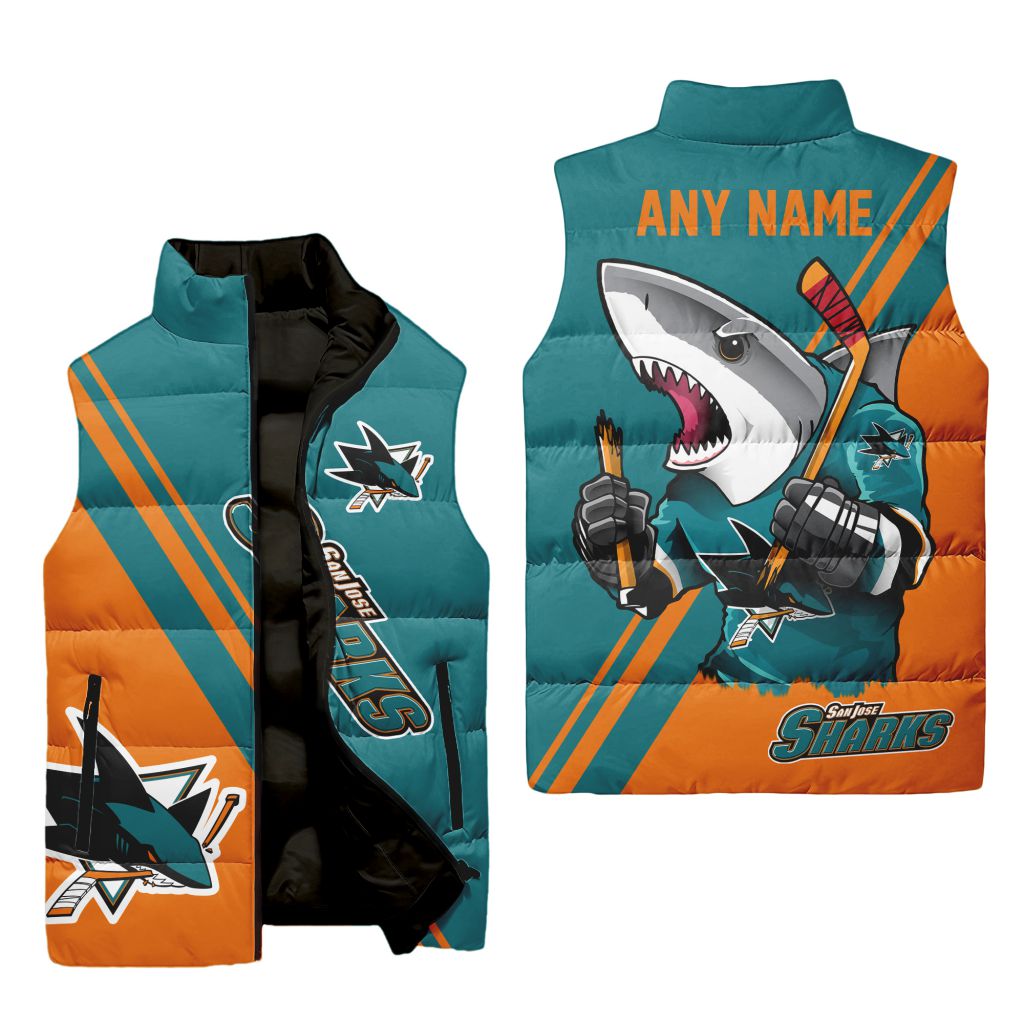 Nhl San Jose Sharks Personalized Name Sleeveless Puffer Jacket
