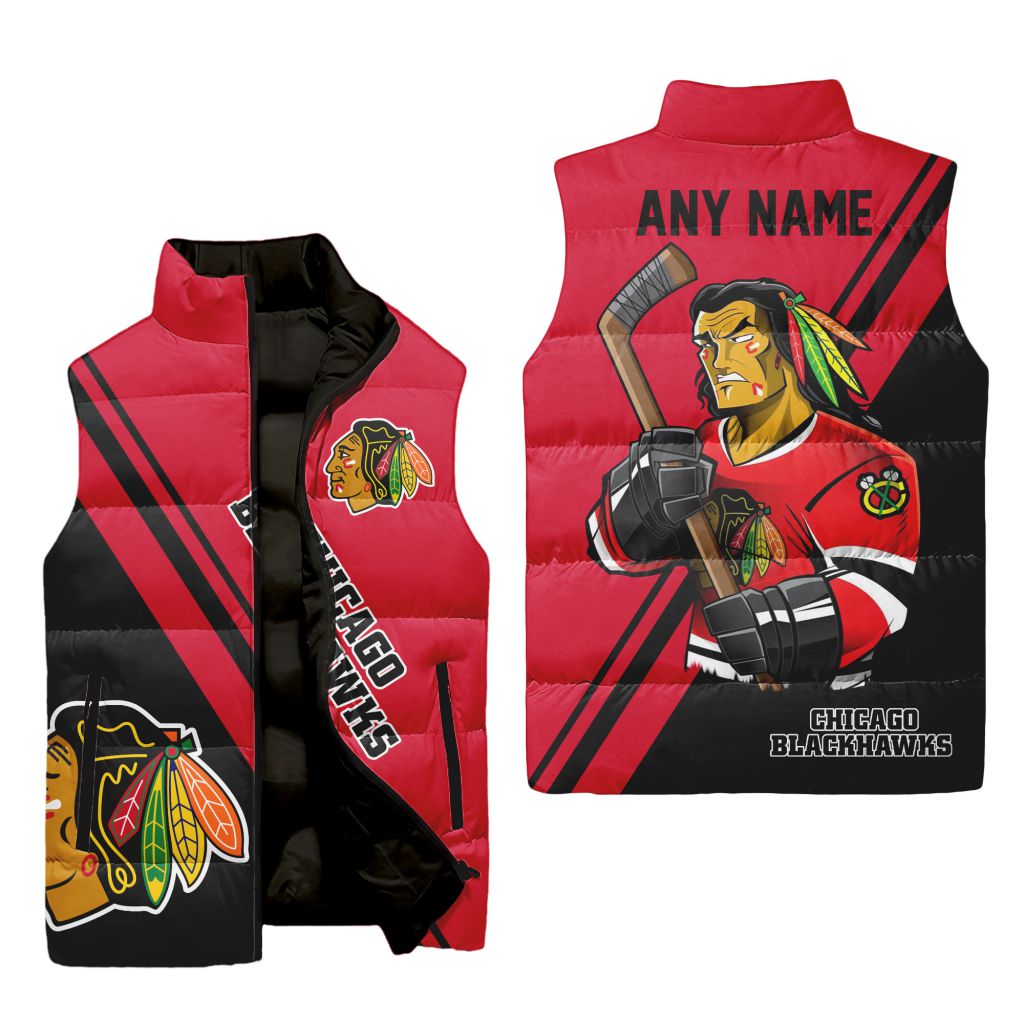Nhl Chicago Blackhawks Personalized Name Sleeveless Puffer Jacket